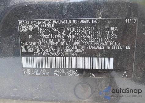 2011 Toyota Rav4 Limited from USA, damaged, VIN 2T3YF4DV4BW065138